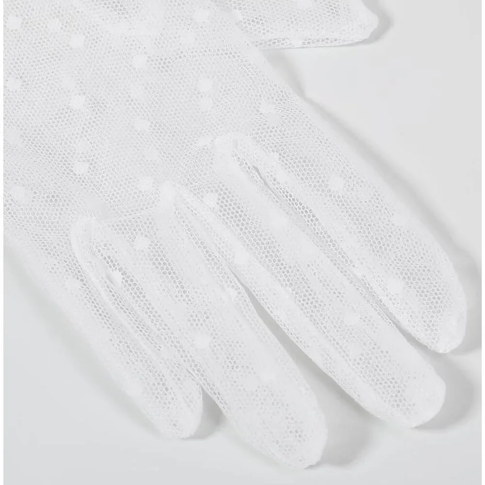 Women's Lvory 01 Short Floral Lace Gloves Sheer Mesh Bridal Wedding Party Prom